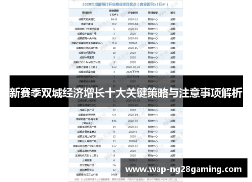 新赛季双城经济增长十大关键策略与注意事项解析
